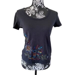 White Stag Embroidered Floral T Shirt Flower Tropical Bongo Jungle Rainbow